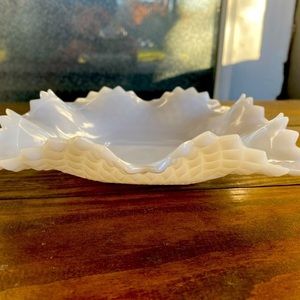 Vintage milk glass , small dish and vase